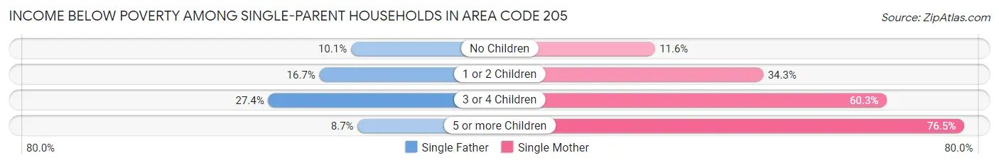 Income Below Poverty Among Single-Parent Households in Area Code 205