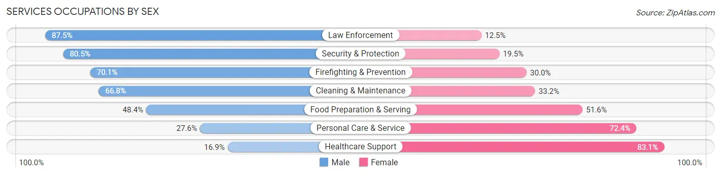 Services Occupations by Sex in Area Code 518