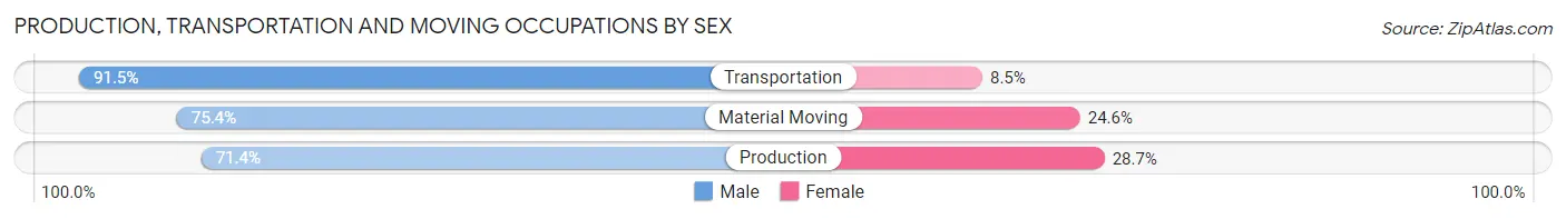 Production, Transportation and Moving Occupations by Sex in Area Code 605