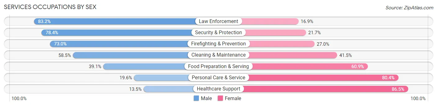 Services Occupations by Sex in Area Code 989