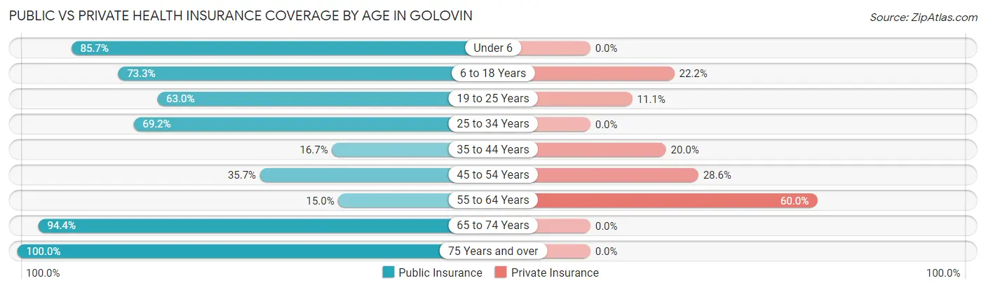Public vs Private Health Insurance Coverage by Age in Golovin