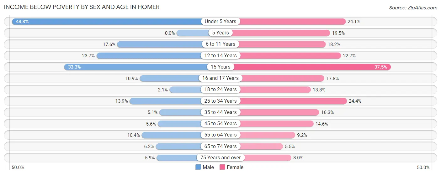 Income Below Poverty by Sex and Age in Homer
