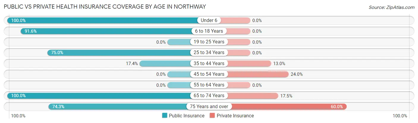 Public vs Private Health Insurance Coverage by Age in Northway