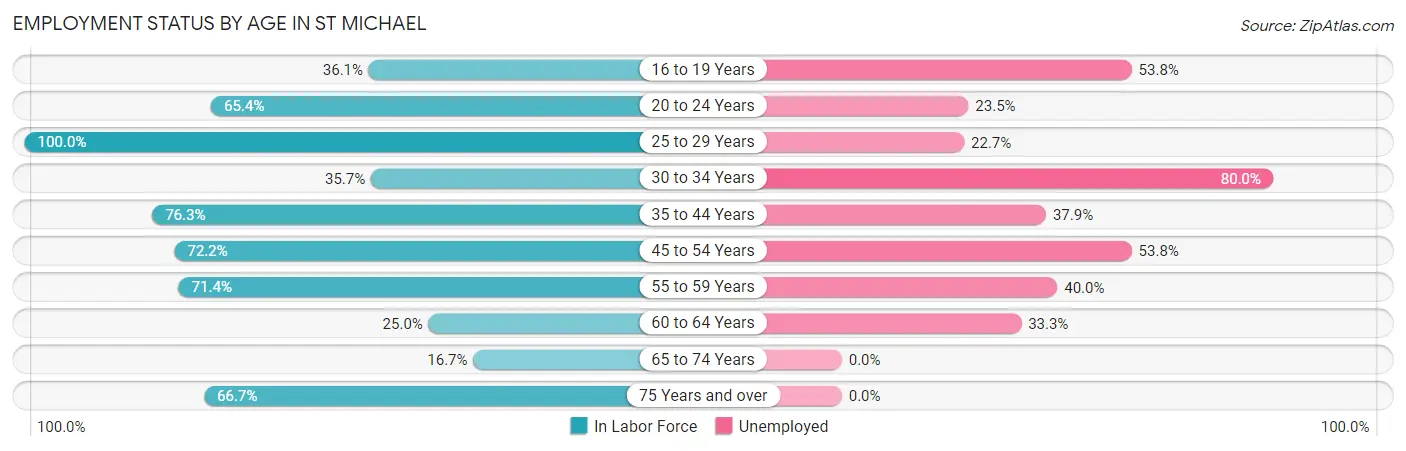 Employment Status by Age in St Michael