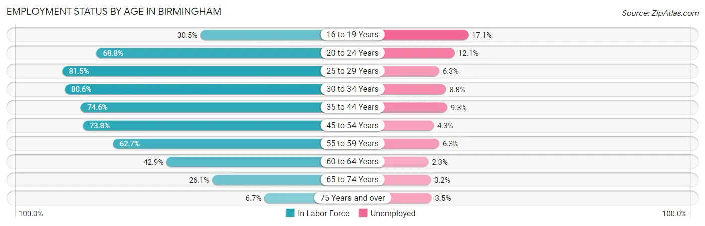 Employment Status by Age in Birmingham