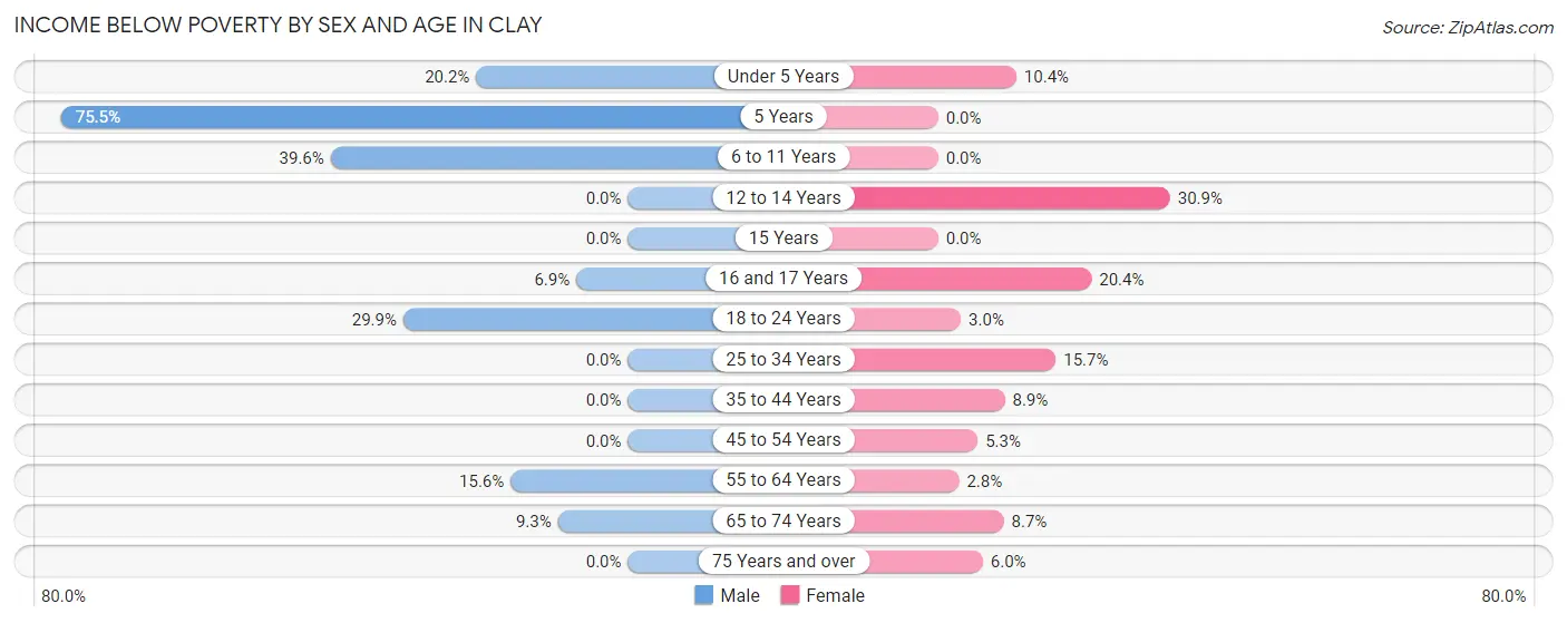 Income Below Poverty by Sex and Age in Clay