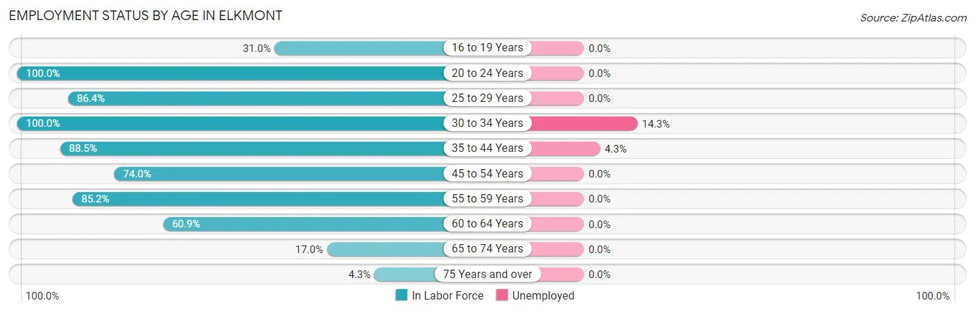 Employment Status by Age in Elkmont
