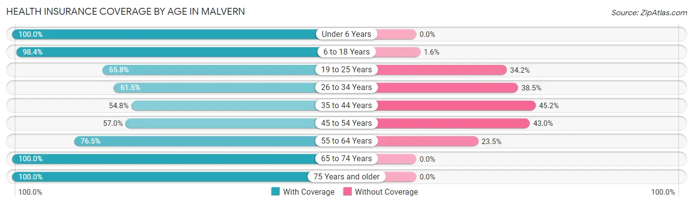 Health Insurance Coverage by Age in Malvern