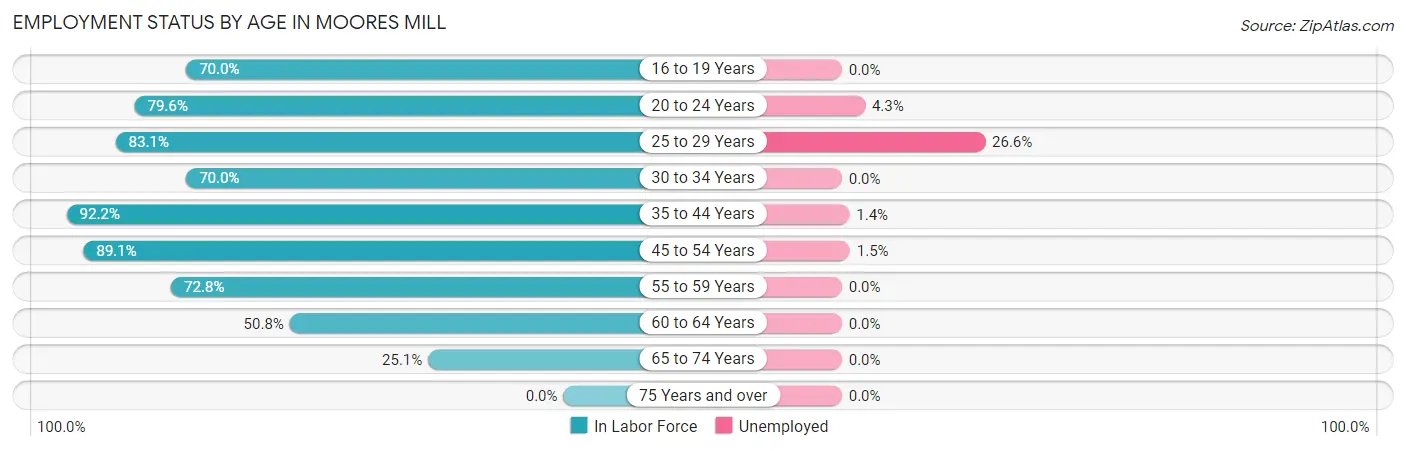 Employment Status by Age in Moores Mill