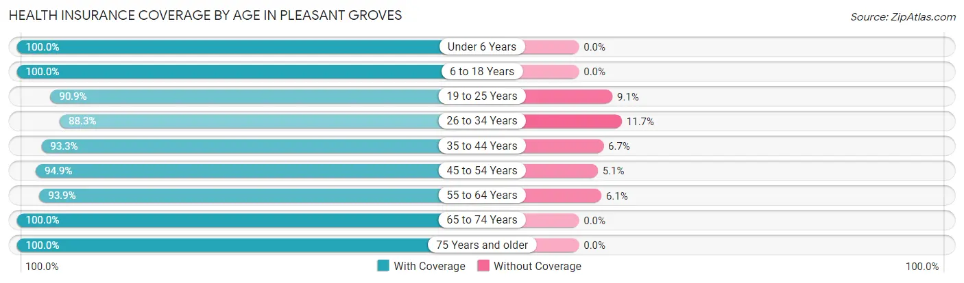 Health Insurance Coverage by Age in Pleasant Groves