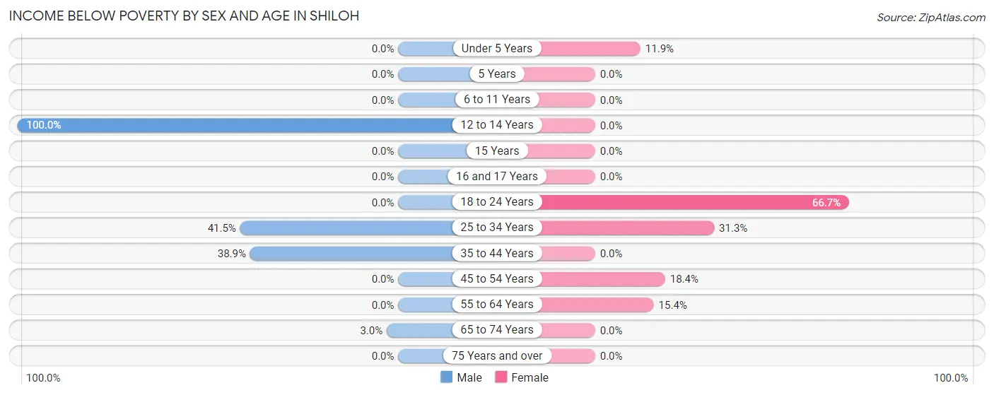 Income Below Poverty by Sex and Age in Shiloh