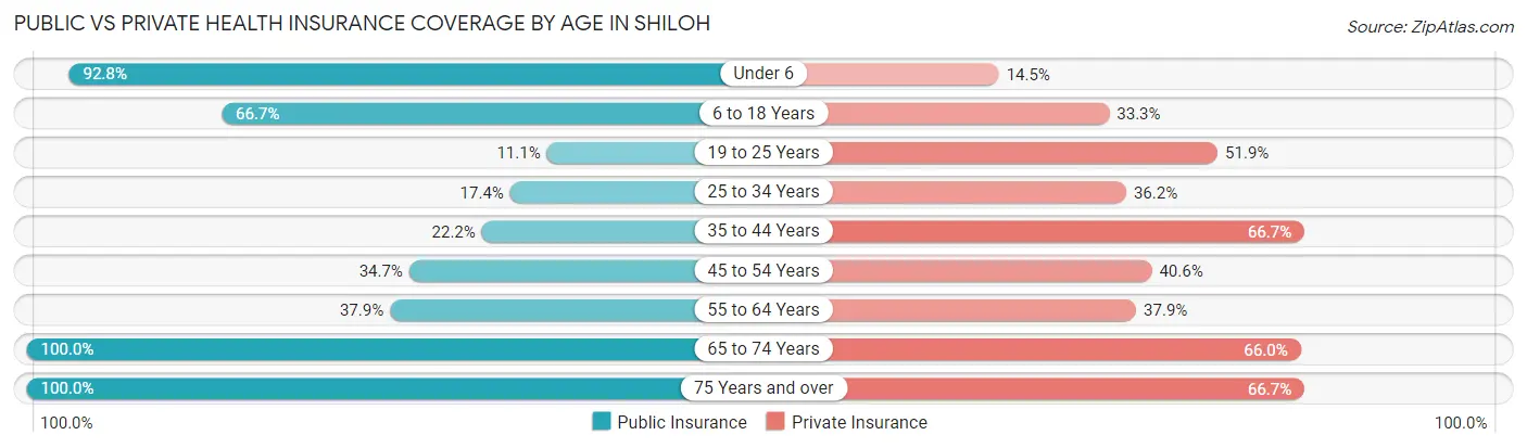 Public vs Private Health Insurance Coverage by Age in Shiloh