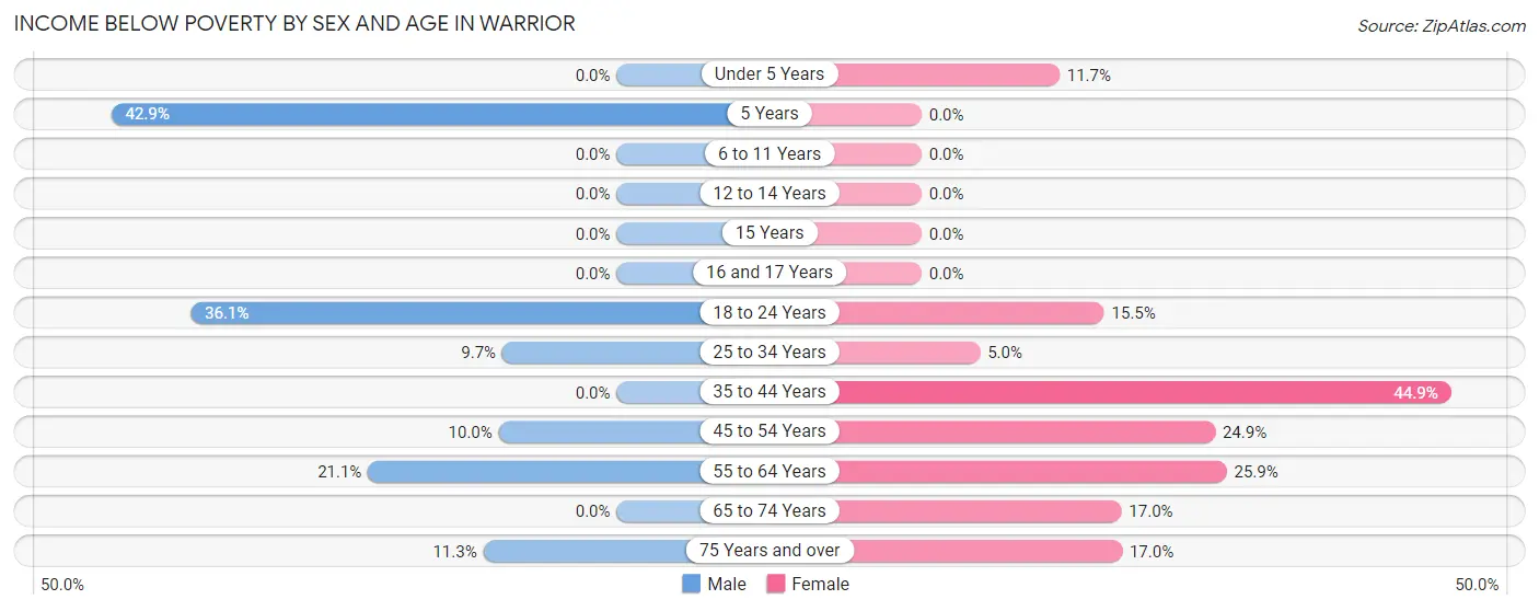 Income Below Poverty by Sex and Age in Warrior