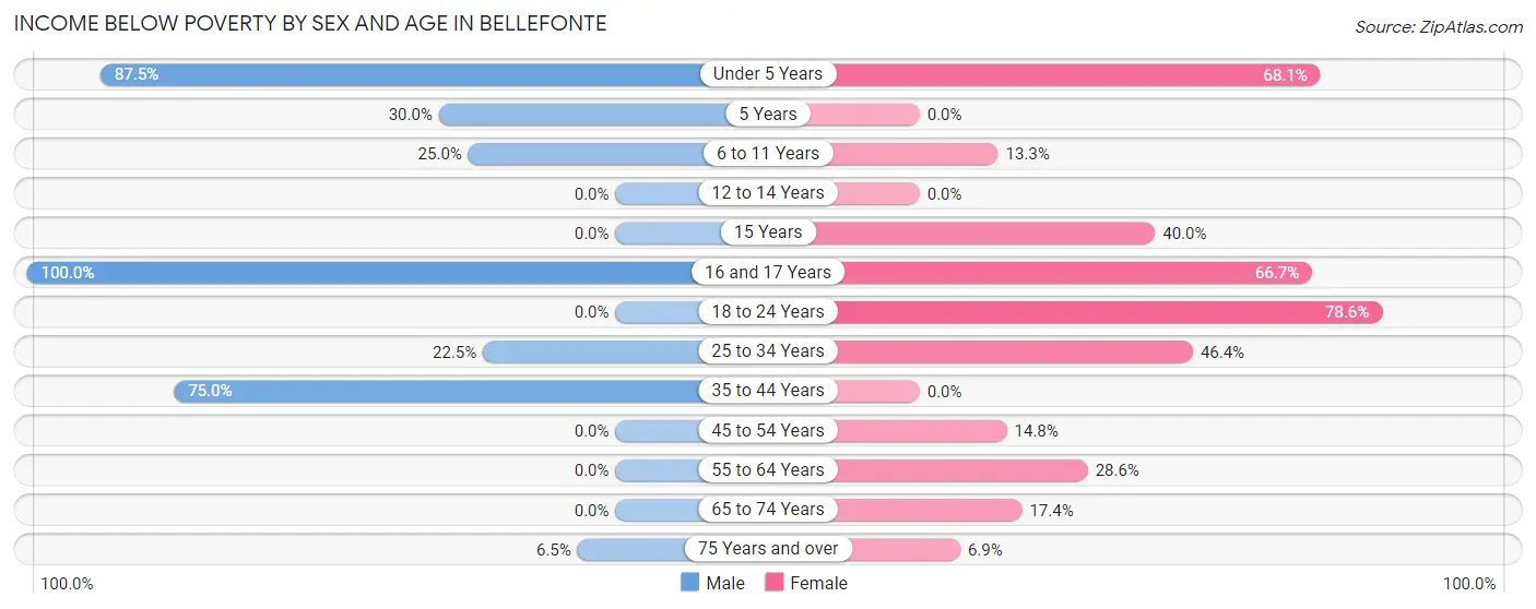 Income Below Poverty by Sex and Age in Bellefonte