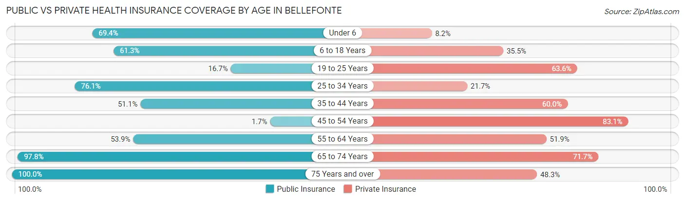 Public vs Private Health Insurance Coverage by Age in Bellefonte