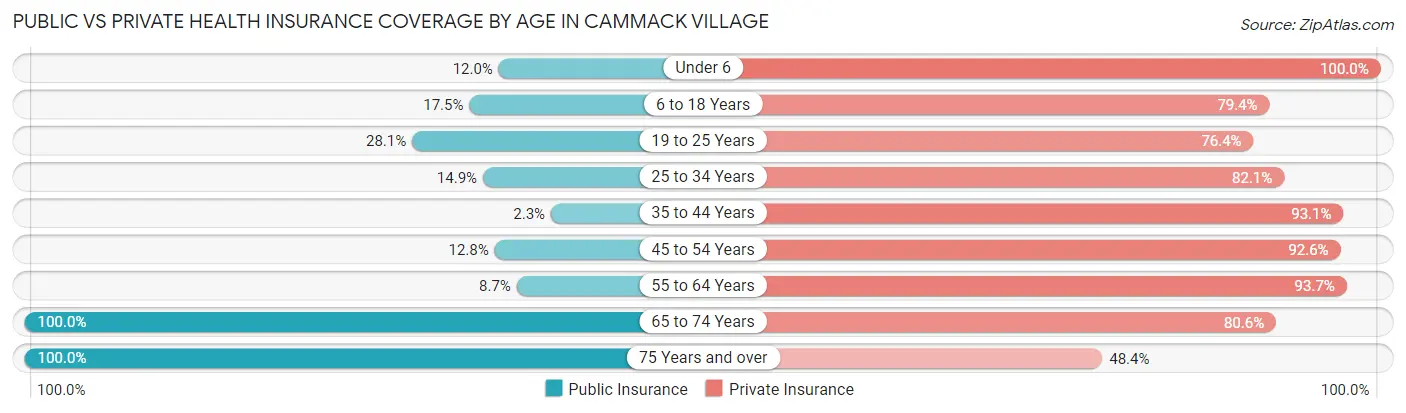 Public vs Private Health Insurance Coverage by Age in Cammack Village