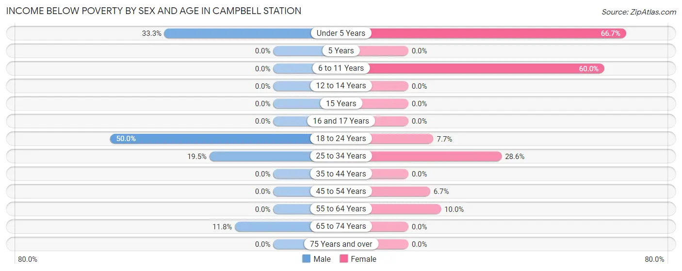 Income Below Poverty by Sex and Age in Campbell Station