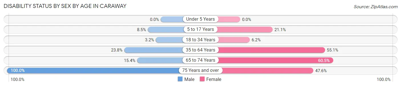 Disability Status by Sex by Age in Caraway