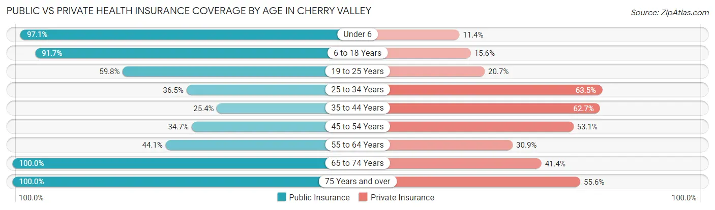 Public vs Private Health Insurance Coverage by Age in Cherry Valley