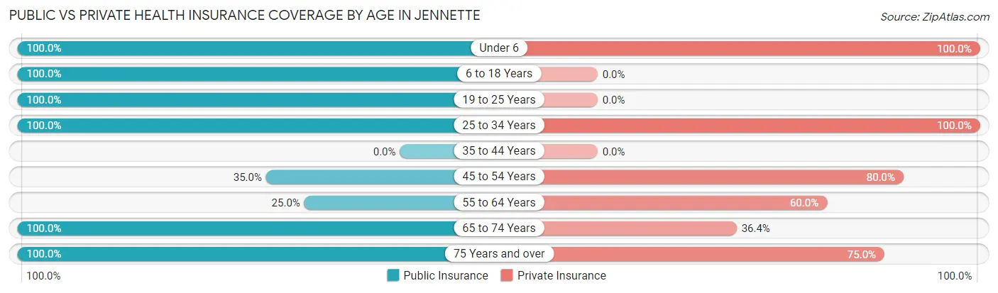 Public vs Private Health Insurance Coverage by Age in Jennette