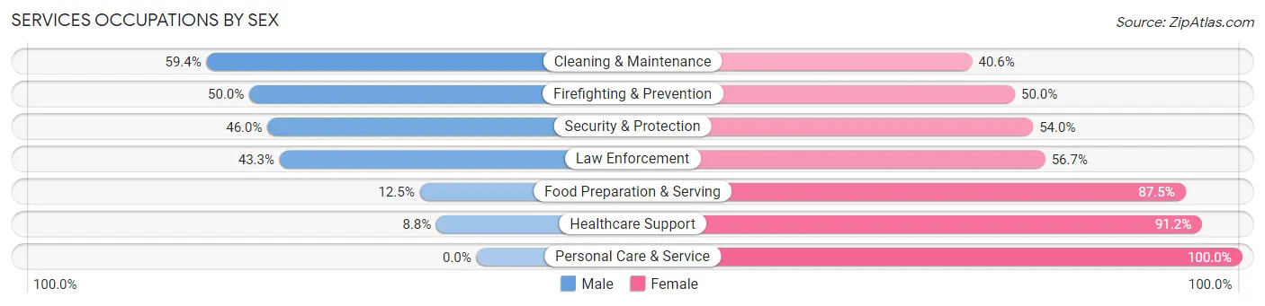 Services Occupations by Sex in Lowell