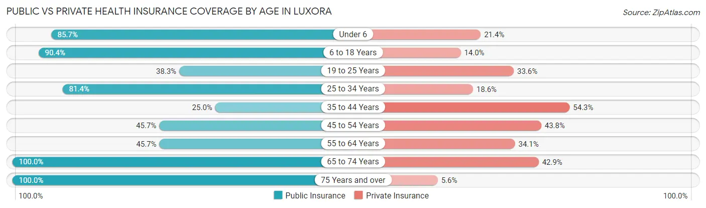 Public vs Private Health Insurance Coverage by Age in Luxora