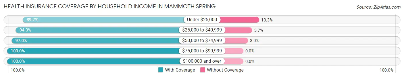 Health Insurance Coverage by Household Income in Mammoth Spring