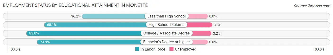 Employment Status by Educational Attainment in Monette