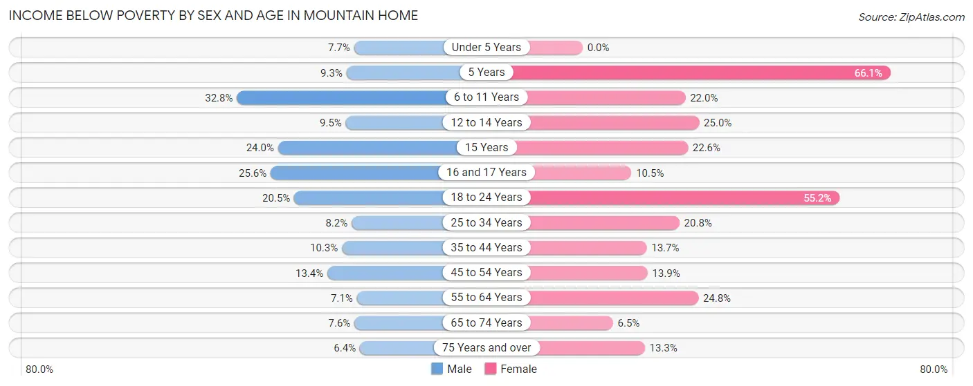 Income Below Poverty by Sex and Age in Mountain Home