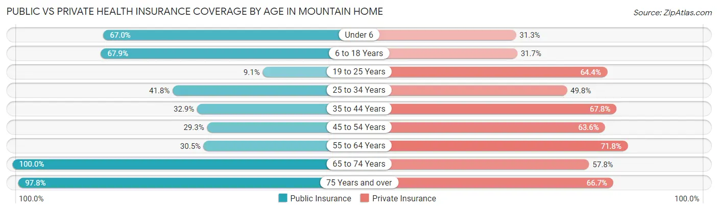 Public vs Private Health Insurance Coverage by Age in Mountain Home