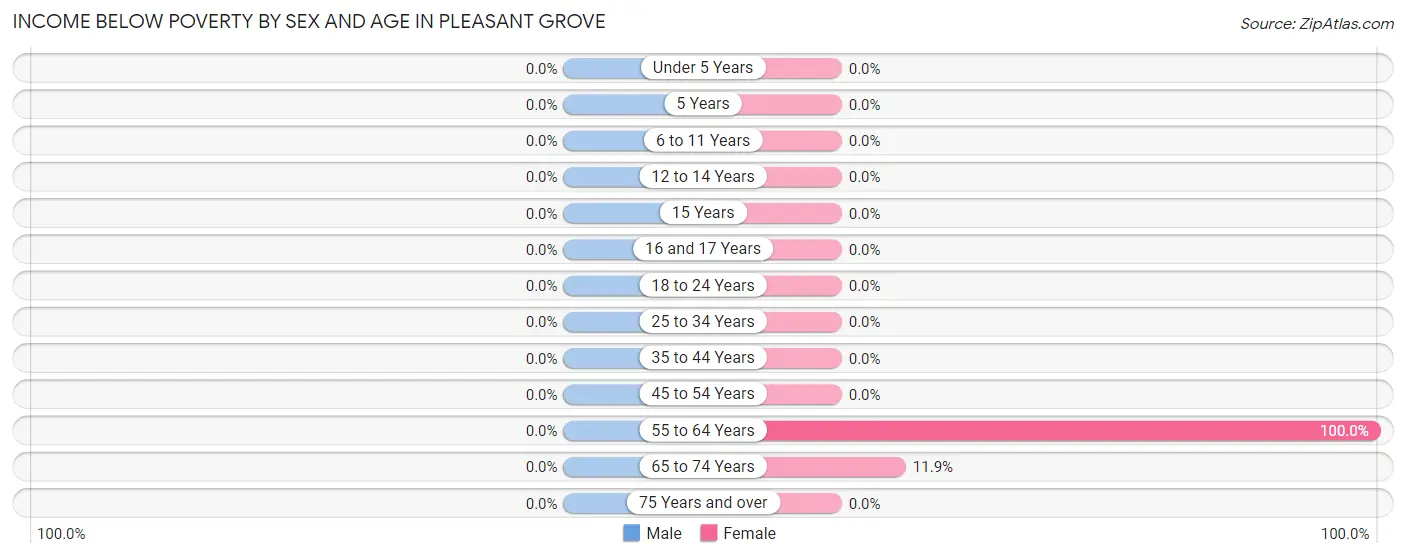 Income Below Poverty by Sex and Age in Pleasant Grove