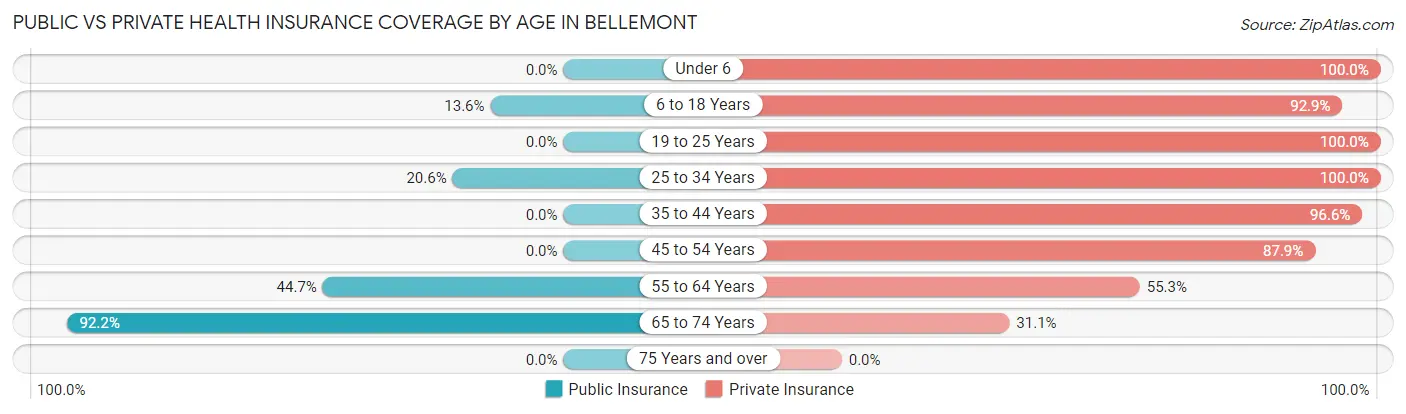 Public vs Private Health Insurance Coverage by Age in Bellemont
