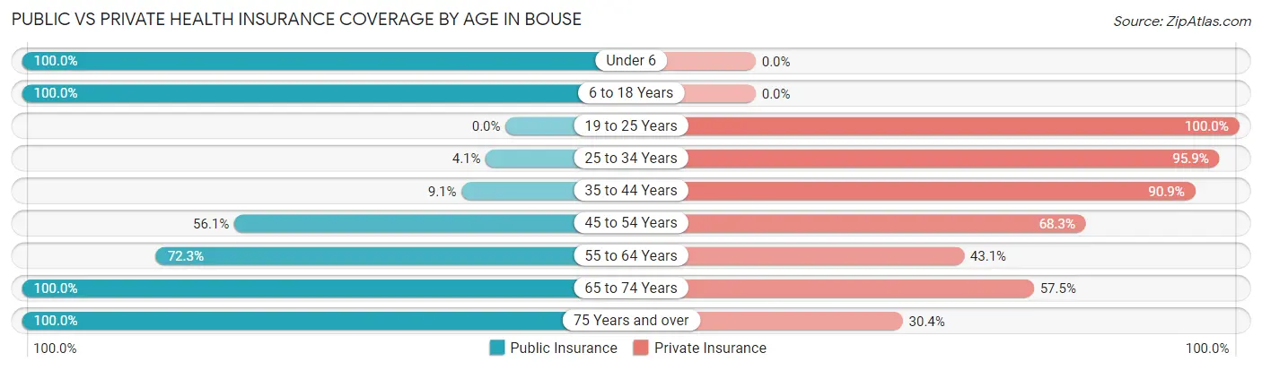 Public vs Private Health Insurance Coverage by Age in Bouse