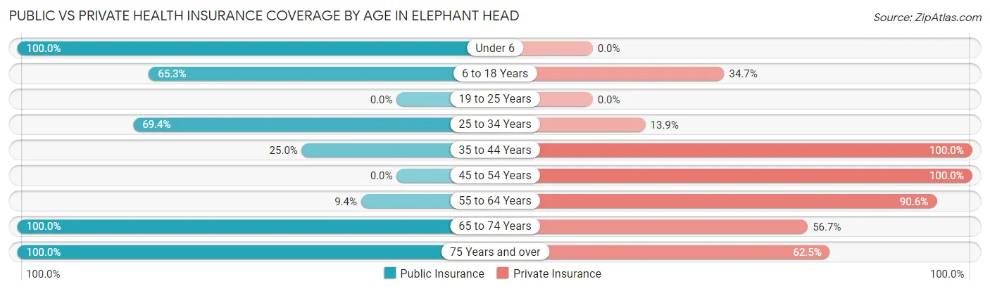 Public vs Private Health Insurance Coverage by Age in Elephant Head
