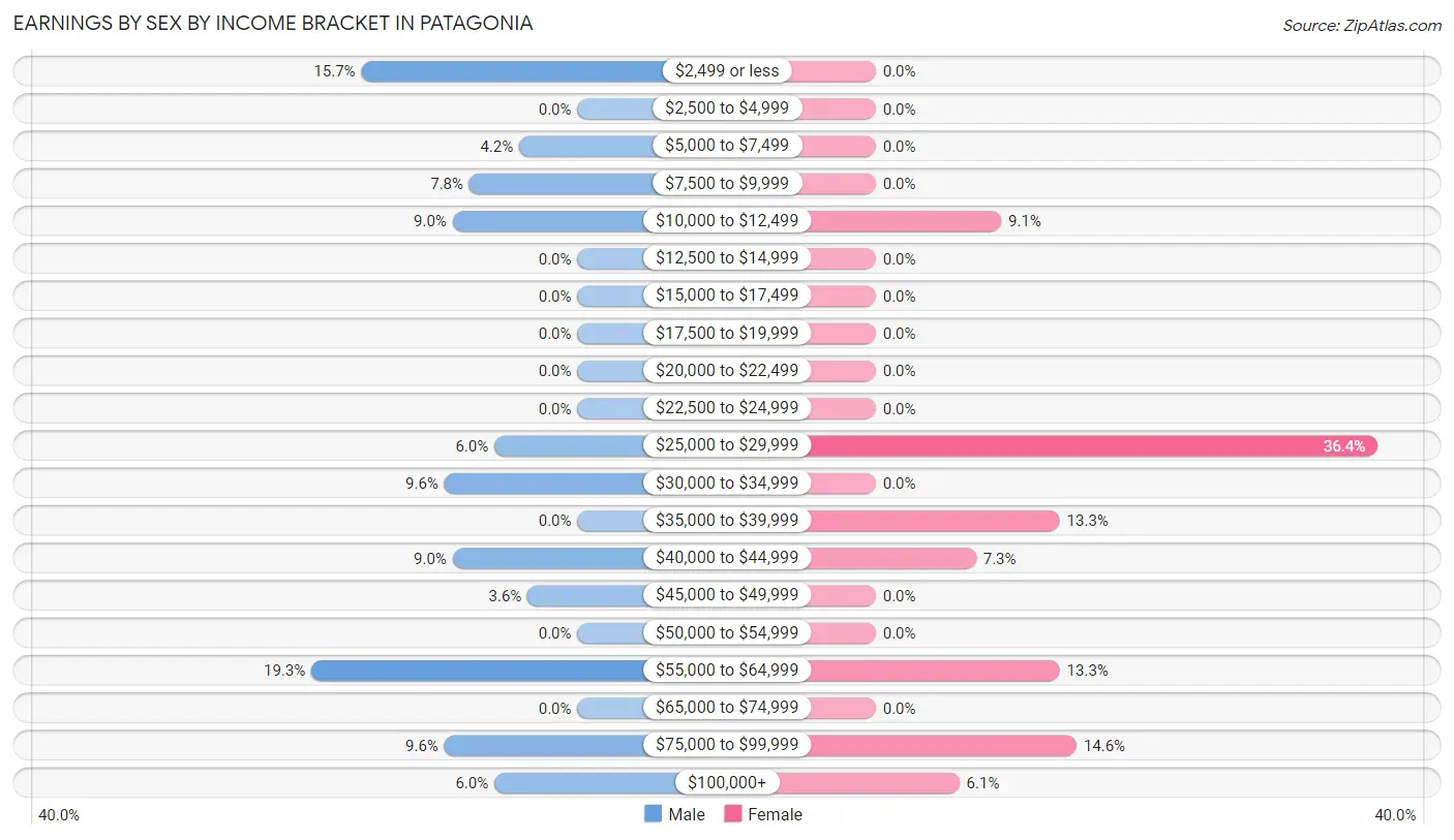 Earnings by Sex by Income Bracket in Patagonia