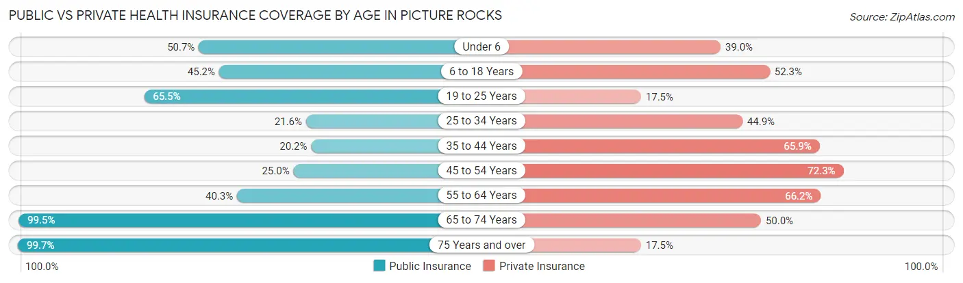 Public vs Private Health Insurance Coverage by Age in Picture Rocks