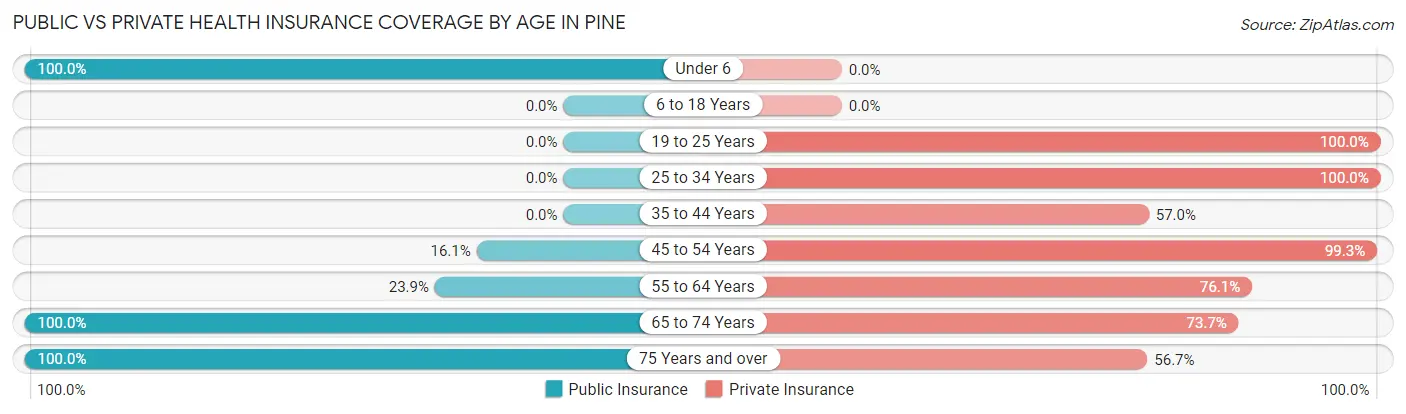 Public vs Private Health Insurance Coverage by Age in Pine