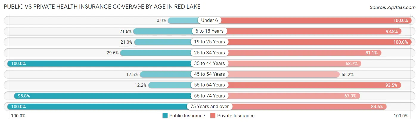 Public vs Private Health Insurance Coverage by Age in Red Lake