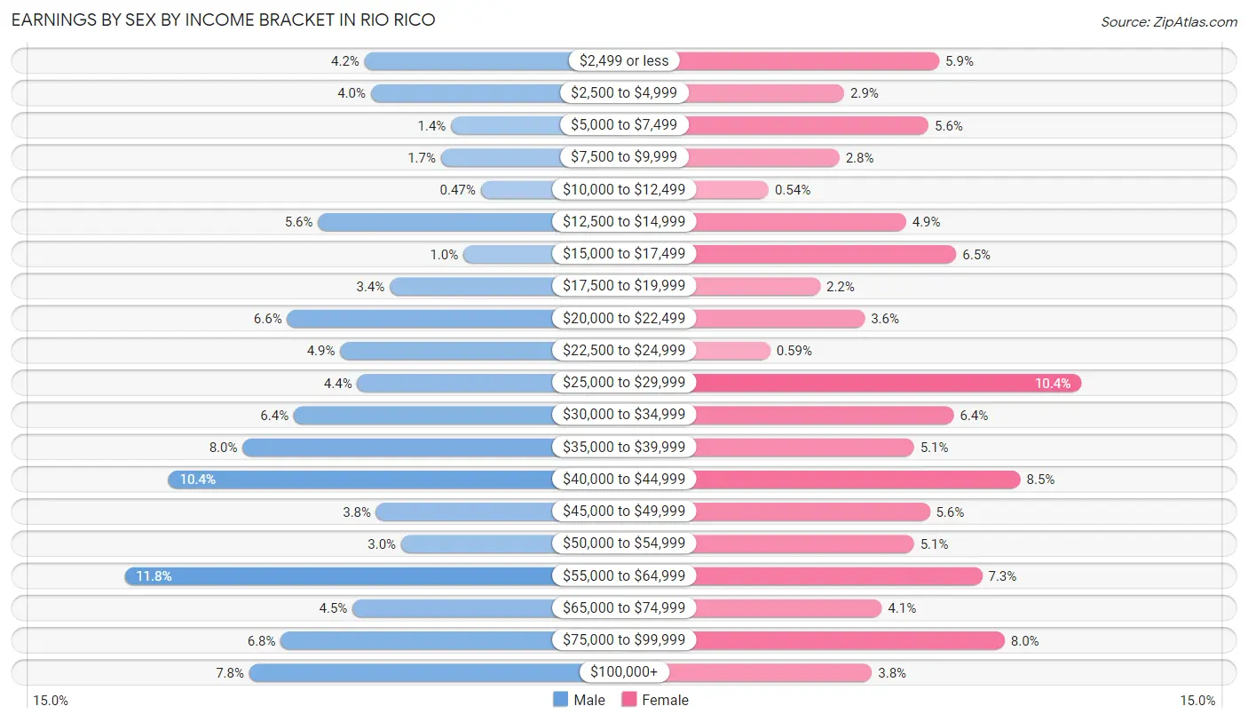 Earnings by Sex by Income Bracket in Rio Rico