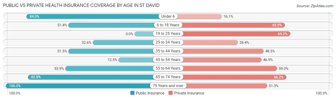 Public vs Private Health Insurance Coverage by Age in St David