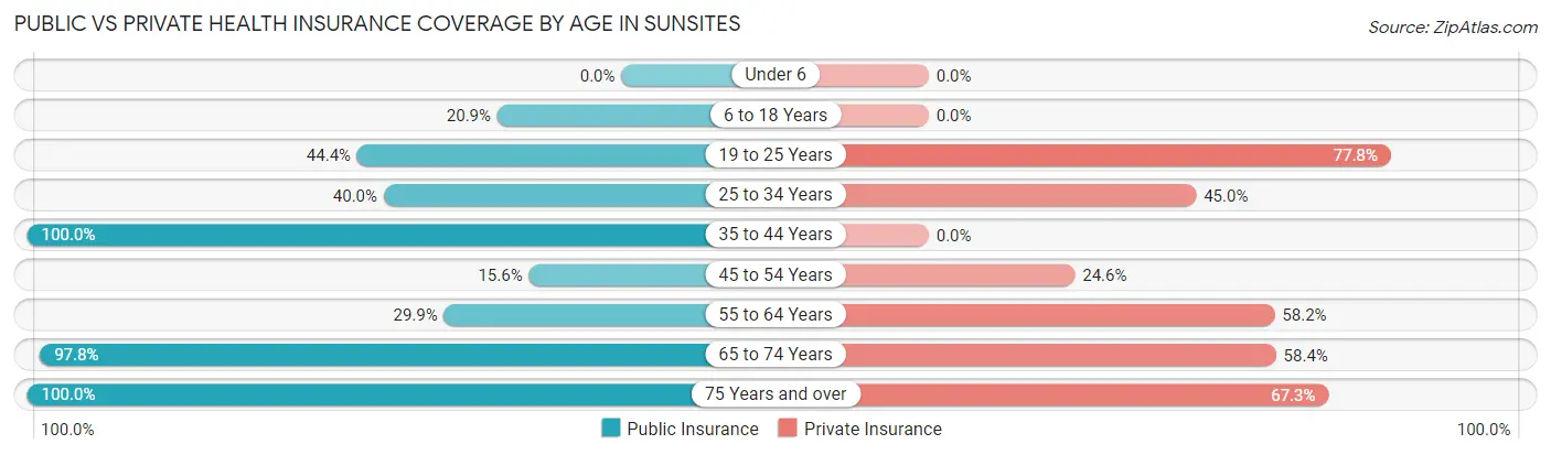 Public vs Private Health Insurance Coverage by Age in Sunsites