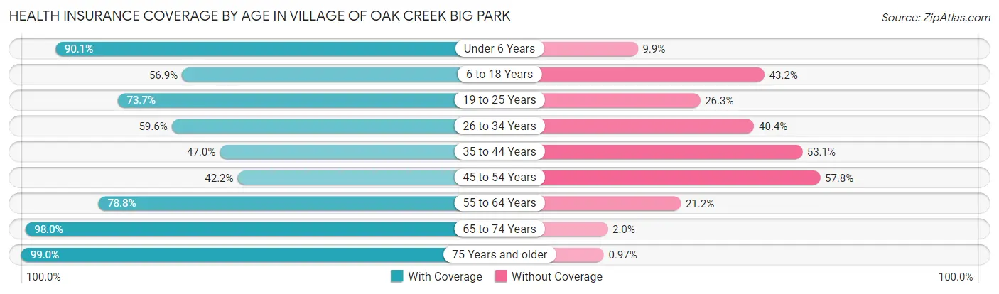 Health Insurance Coverage by Age in Village of Oak Creek Big Park