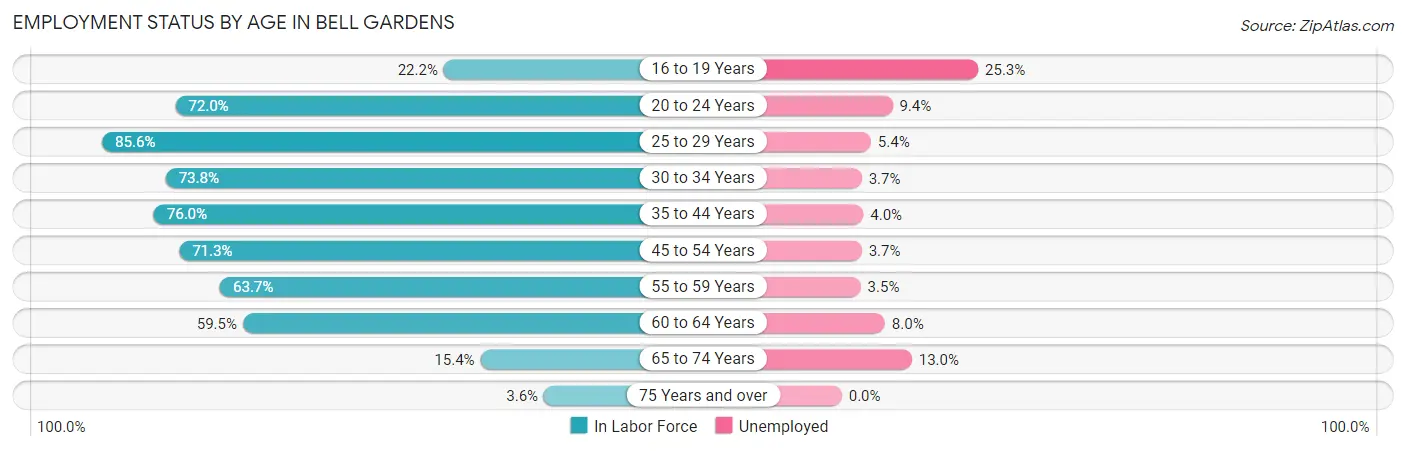 Employment Status by Age in Bell Gardens