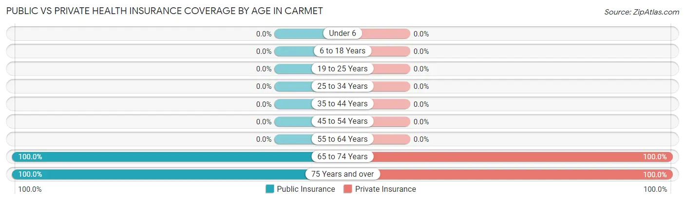 Public vs Private Health Insurance Coverage by Age in Carmet