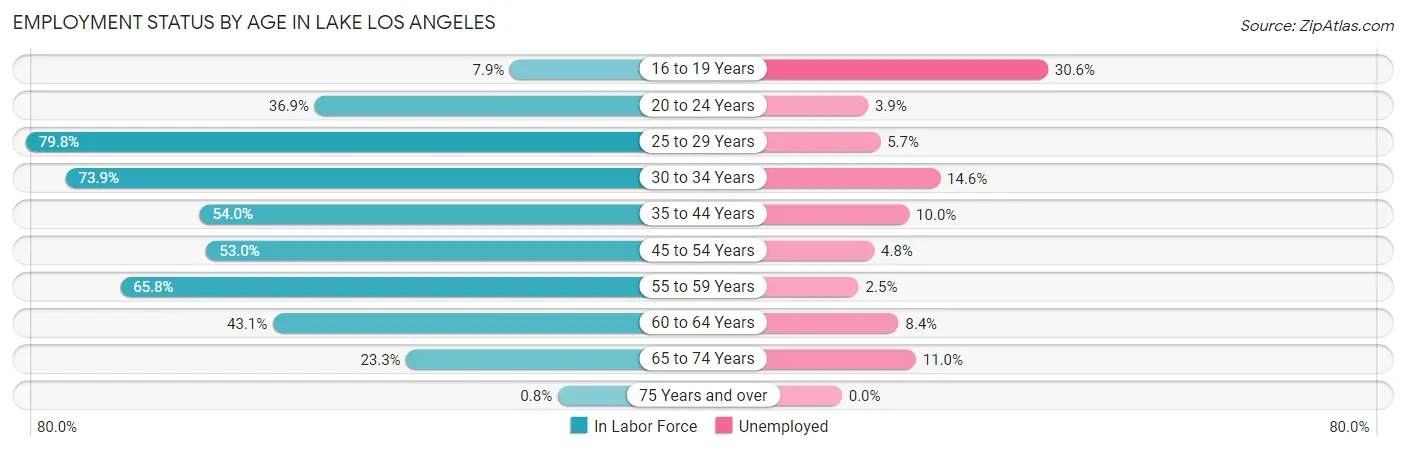 Employment Status by Age in Lake Los Angeles