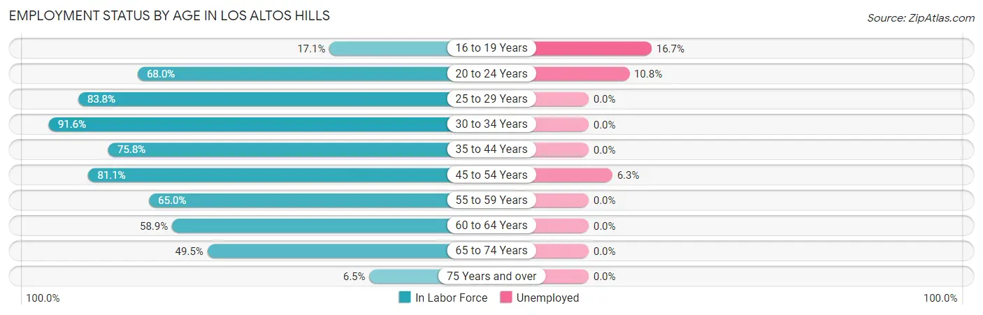 Employment Status by Age in Los Altos Hills