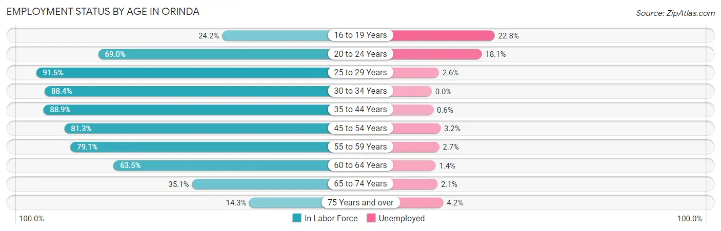 Employment Status by Age in Orinda
