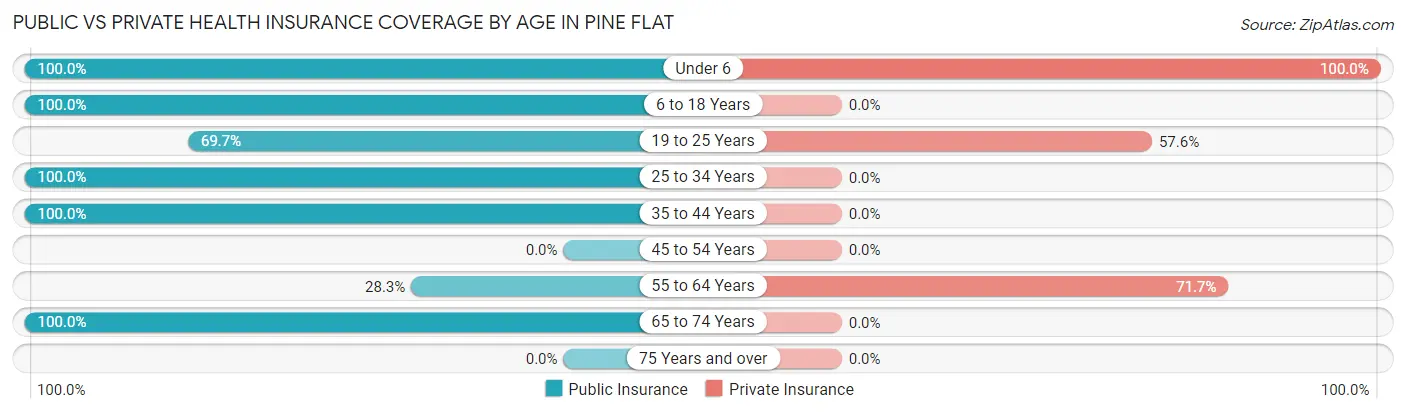 Public vs Private Health Insurance Coverage by Age in Pine Flat