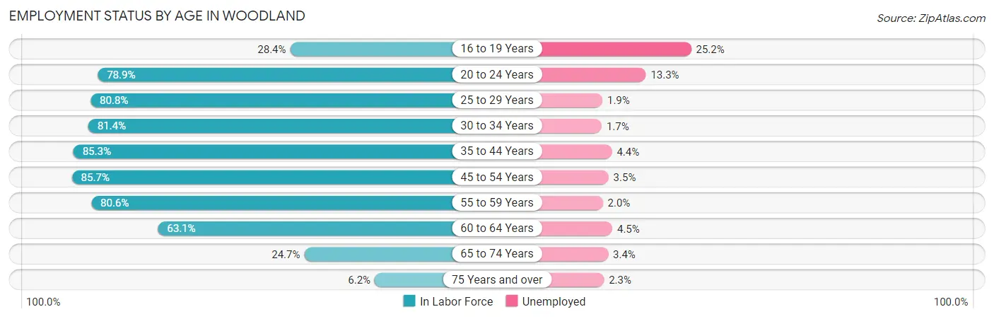 Employment Status by Age in Woodland