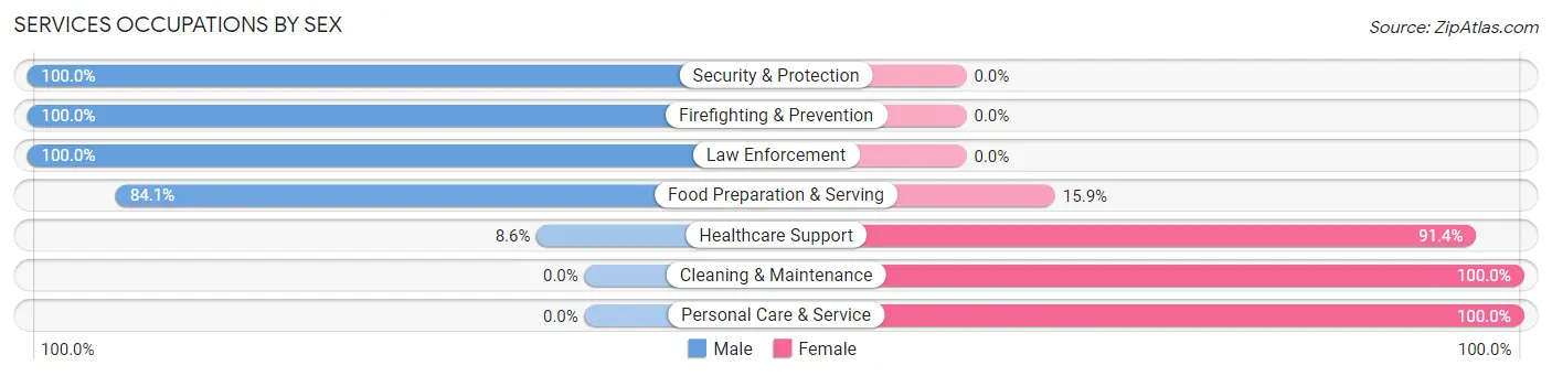 Services Occupations by Sex in Yosemite Lakes
